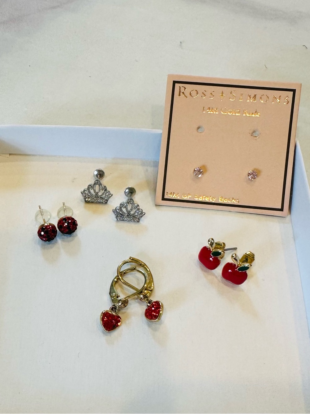 Little Girl Earring Bundle: Ladybugs, Hearts, Apples, Crowns, 14kt Gold Studs